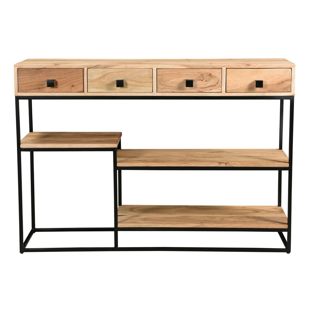 KONSOLE 4 Schubladen Akazienholz Metall Schwarz L115 GRENELLE - Dunkelbraun, Holz (115/30/80cm) - Miliboo