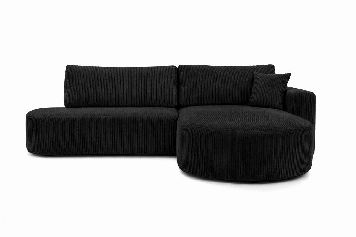 ECKSOFA Mit Schlaffunktion Und Bettkasten, Cordstoff Poso, Schwarz, Rechts, ROUND ONE OPEN XL - Schwarz, Holz (262/175cm) - Kaiser Möbel