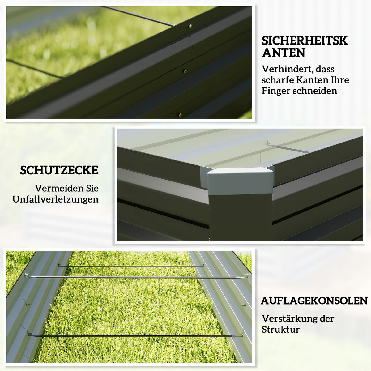 HOCHBEET Stahl, Pflanzbeet mit Schutzecken Stützstreben Frühbeet Gartenbeet - Dunkelgrau, Metall (60/30/240cm) - Outsunny