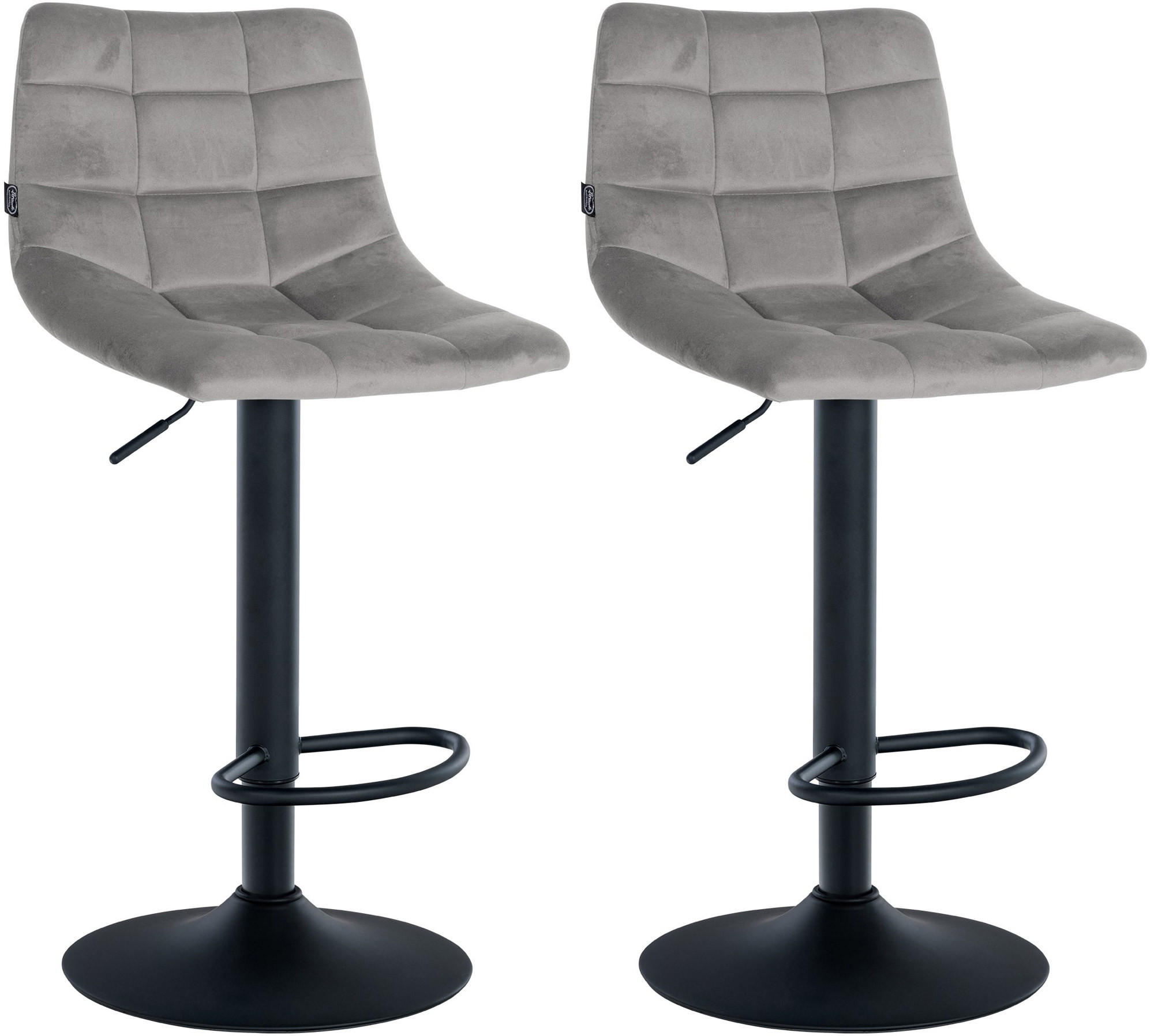 BARHOCKER 2er Set Samt grau - Schwarz/Grau, Textil/Metall (43/87/46.5cm) - CLP