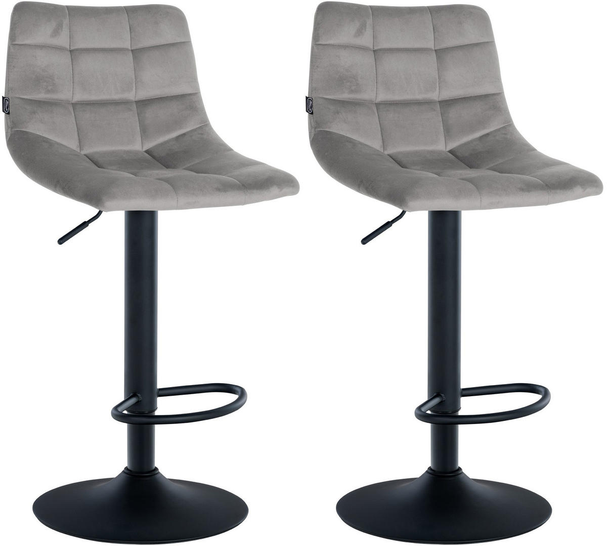 BARHOCKER 2er Set Samt grau - Schwarz/Grau, Textil/Metall (43/87/46.5cm) - CLP