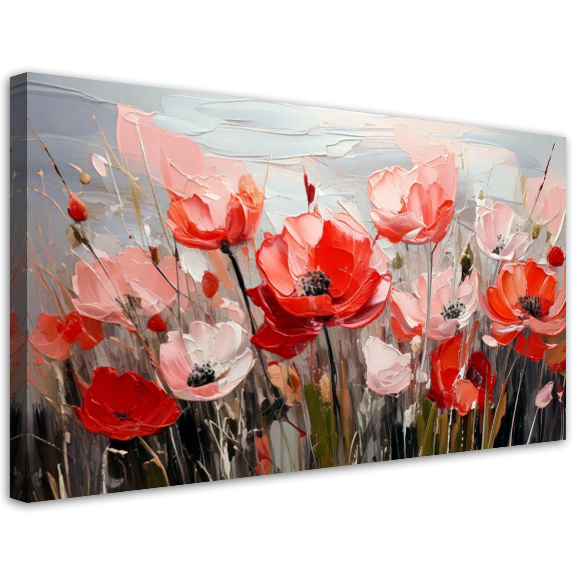 LEINWANDBILD Mohnfeld Blumen 80x40cm - Rosa, Textil (80/40cm) - Feeby