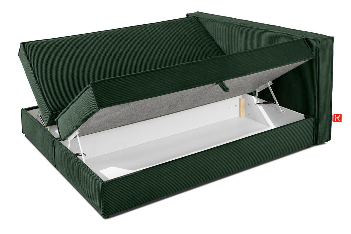 BOXSPRINGBETT ROTI mit Stauraum, dunkelgrün - Dunkelgrün/Schwarz, Holz/Holzwerkstoff (140/200cm) - KONSIMO®