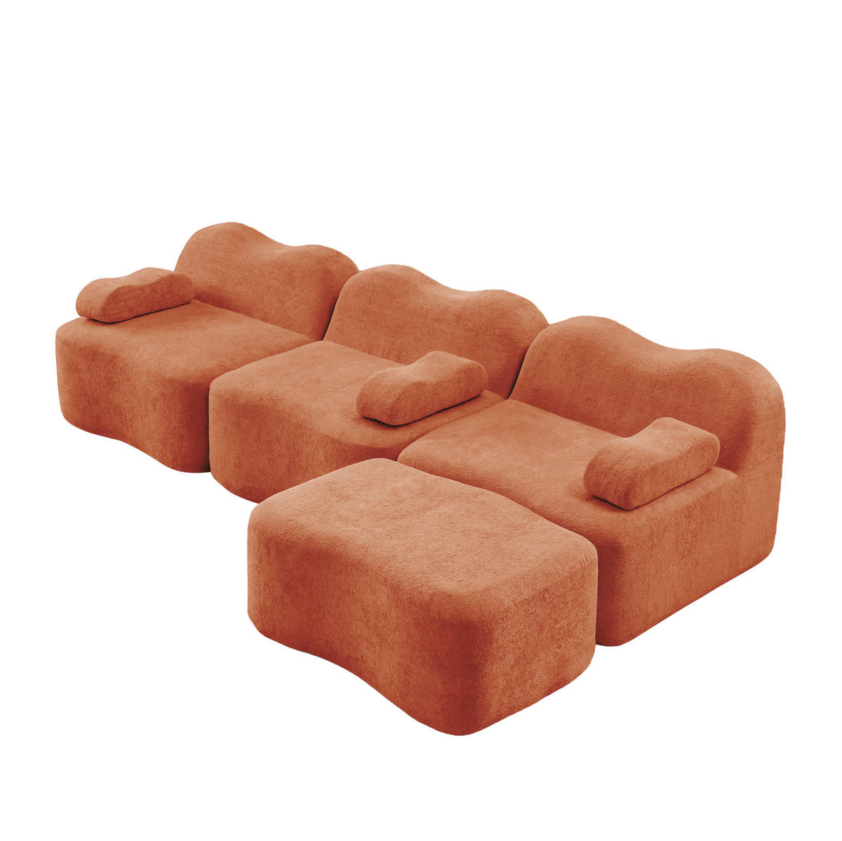 ECKSOFA 288/167/70 cm orange aus Samt mit modularer Wellenform und Ottomane - Orange, Textil (167/288cm) - OKWISH