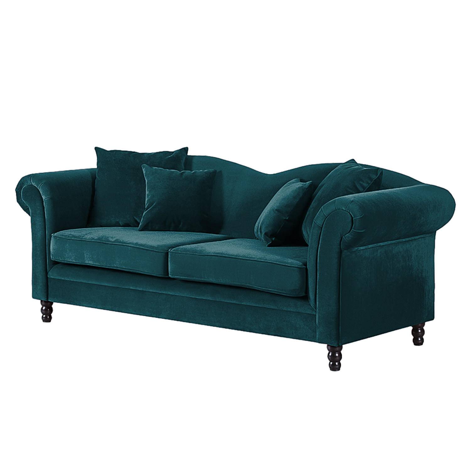 3-SITZER SOFA - Samt - Petrol/Schwarz, Buchenholz/Textil (213/84/79cm) - home24