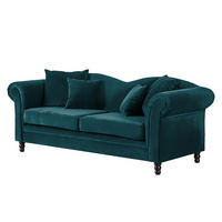 3-SITZER SOFA - Samt - Petrol/Schwarz, Buchenholz/Textil (213/84/79cm) - home24
