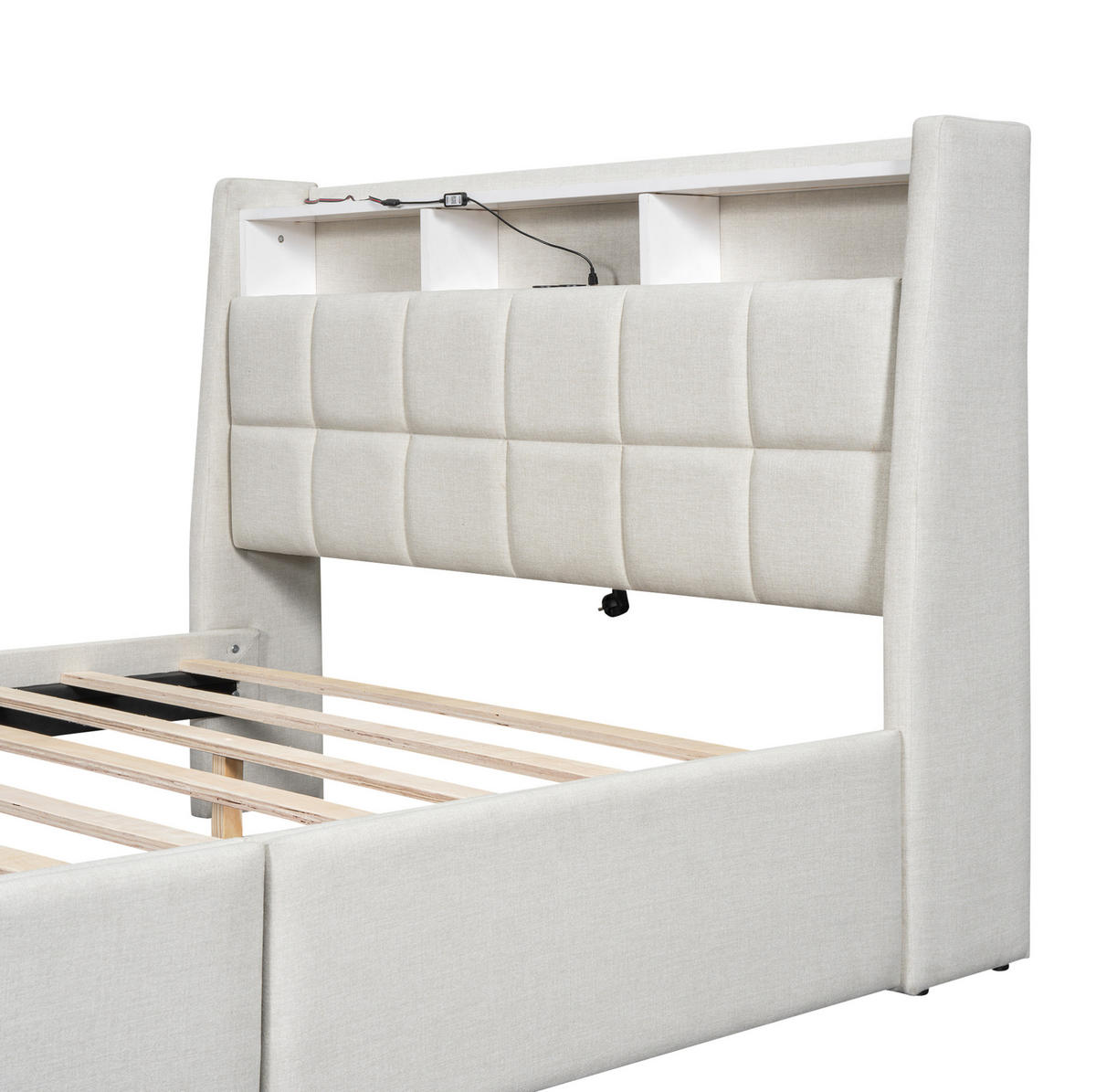 POLSTERBETT mit Stauraum 140x200 cm Leinen Beige - Beige, Holz (140/200cm) - Meubliv