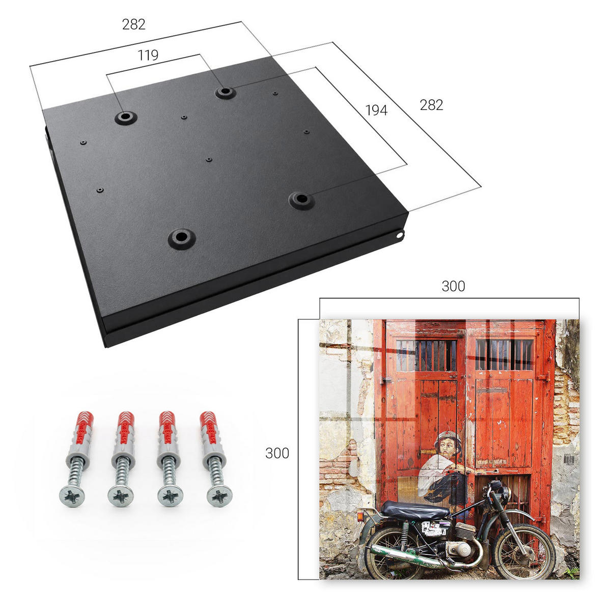 SCHLÜSSELBOX Schwarz 30x30 cm- Türöffnung nach rechts - Straßenkunst - Rot, Metall (30/30/5cm) - TULUP