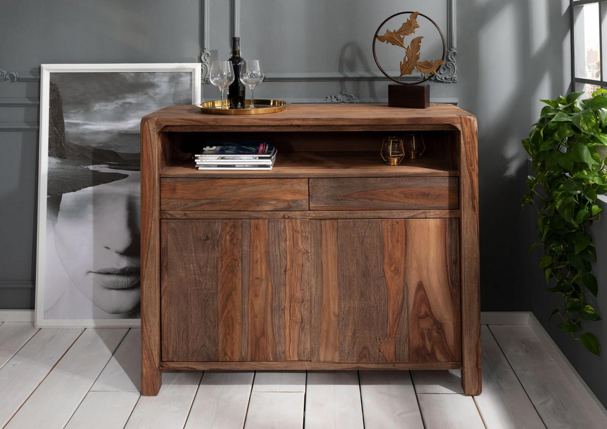 SIDEBOARD Sheesham 120x45x100 grau geölt BUENO #2005 - Grau, Holz (120/100/45cm) - Massivmoebel24