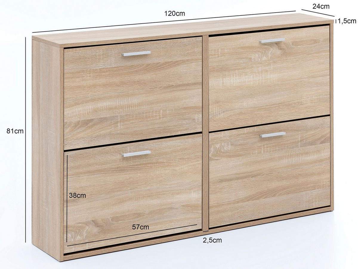 SCHUHSCHRANK Holz mit 4 Klappen und großer Ablage, Beige 120x24x81 cm - Beige, Holz/Metall (120/81/24cm) - KADIMA DESIGN