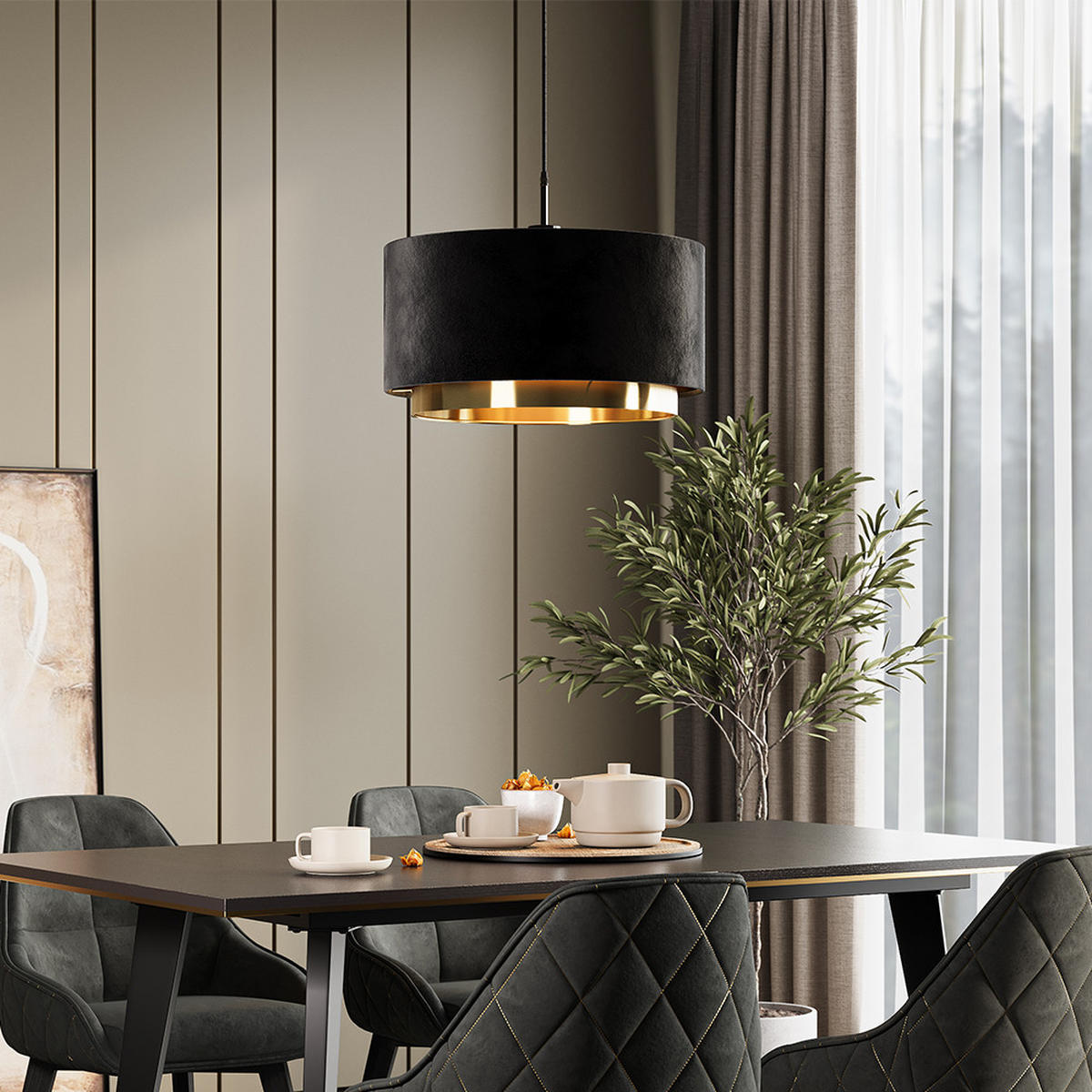 HÄNGELEUCHTER Goldamo Schwarz 45 x 25.7 cm - Goldfarben/Schwarz, Metall (45/45/25.7cm) - Vicco