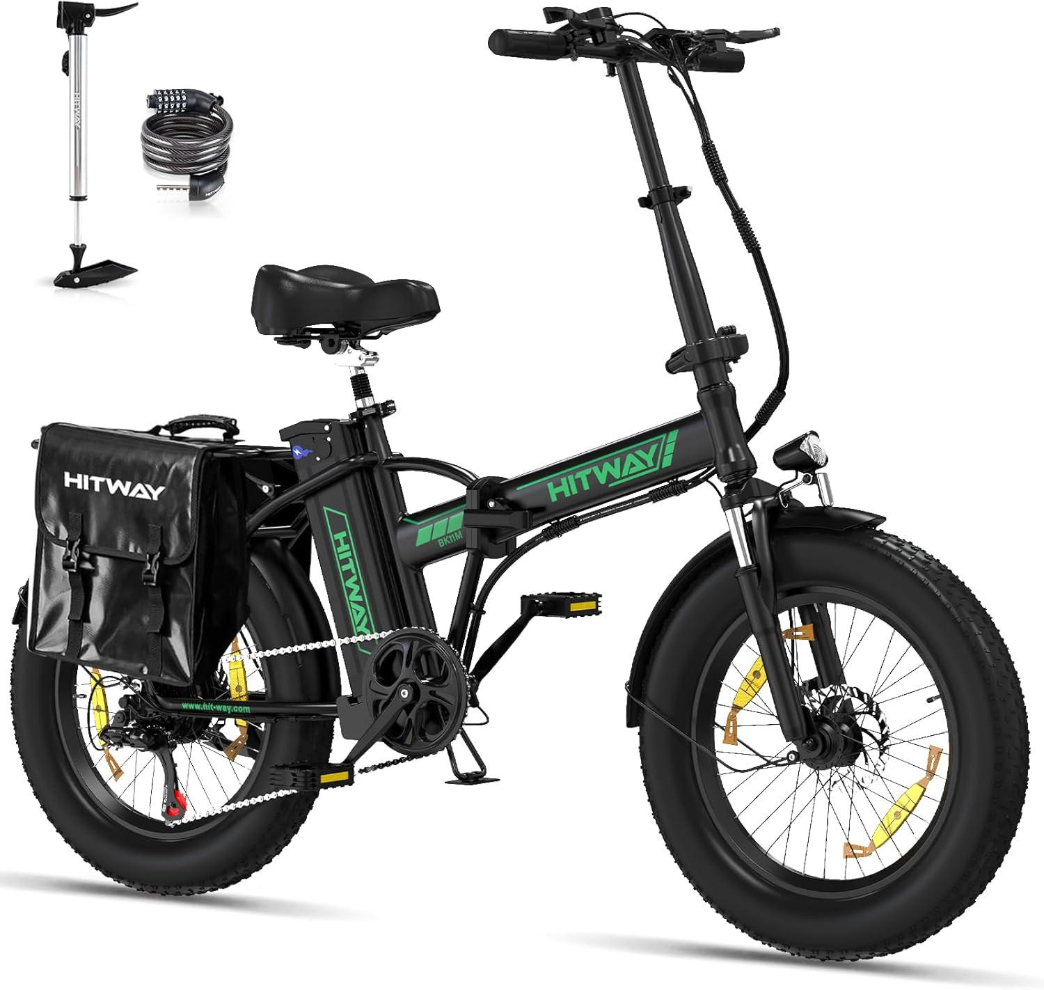 E-BIKE BK11M Klapprad 20 × 4,0 Zoll mit 48V15Ah Akku Max 45-100km - Grün, Metall (30cm) - HITWAY