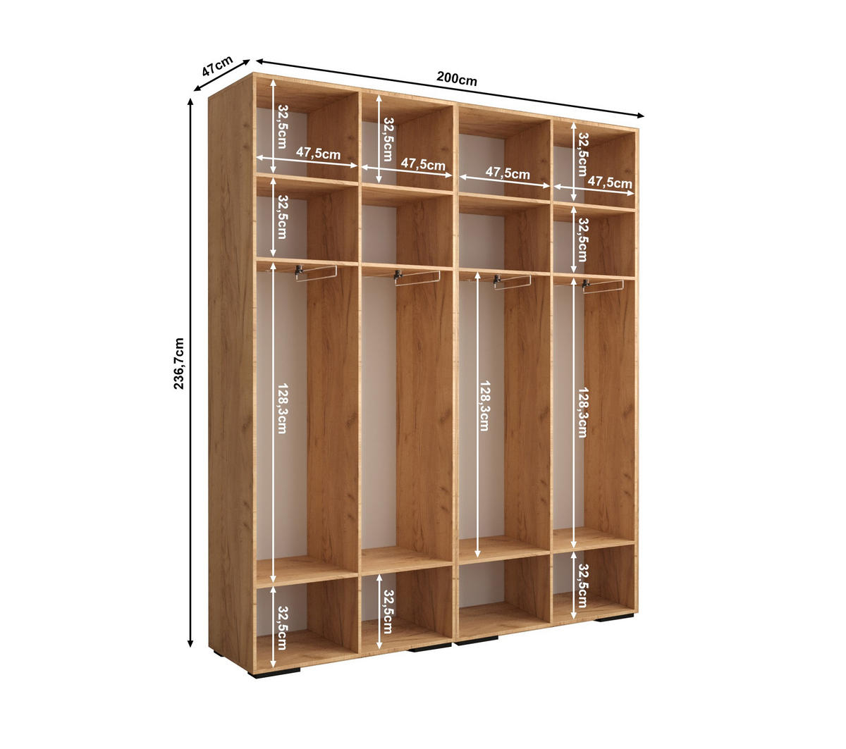 DREHTÜRENSCHRANK 236,7/200/47 4-türig - Alteiche/Goldfarben, Holz/Metall (200/236.7/47cm) - Abiks Möbel