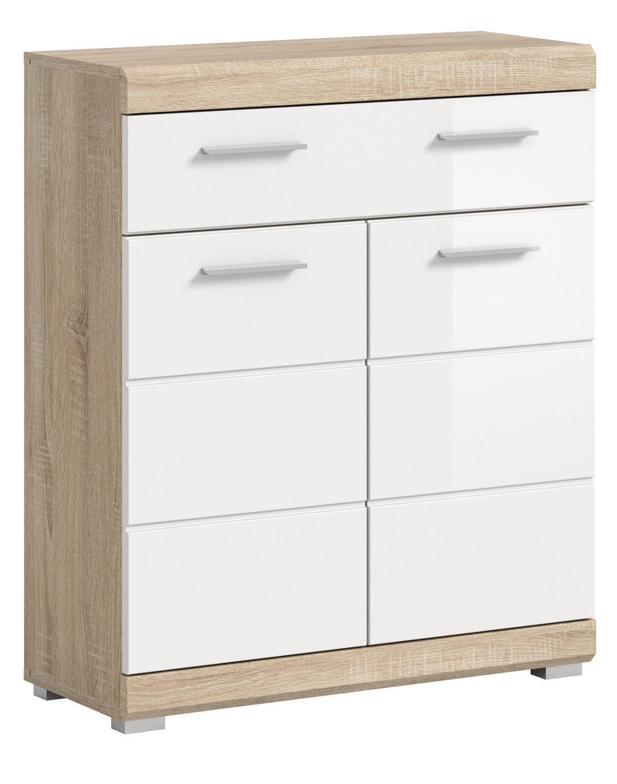 KOMMODE weiß Hochglanz, Eiche 74 x 88 cm, Badschrank mit Vollauszug - Weiß Hochglanz/Eichefarben, Holzwerkstoff/Kunststoff (74/88/31cm) - Inn.Furn