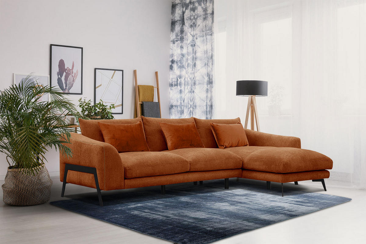ECKSOFA WINTER 4-Sitzer, dunkelorange - Dunkelorange/Schwarz, Holzwerkstoff/Textil (293/172cm) - Courtois Laville