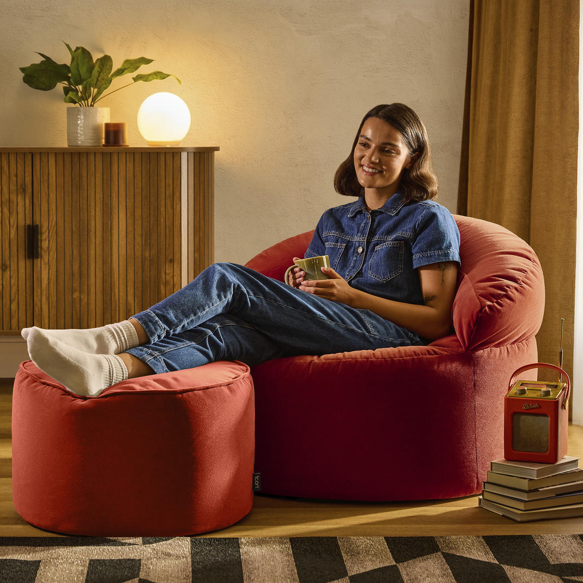 SITZSACK mit rundem Hocker Orb - Terracotta, Textil (86/61/86cm) - icon