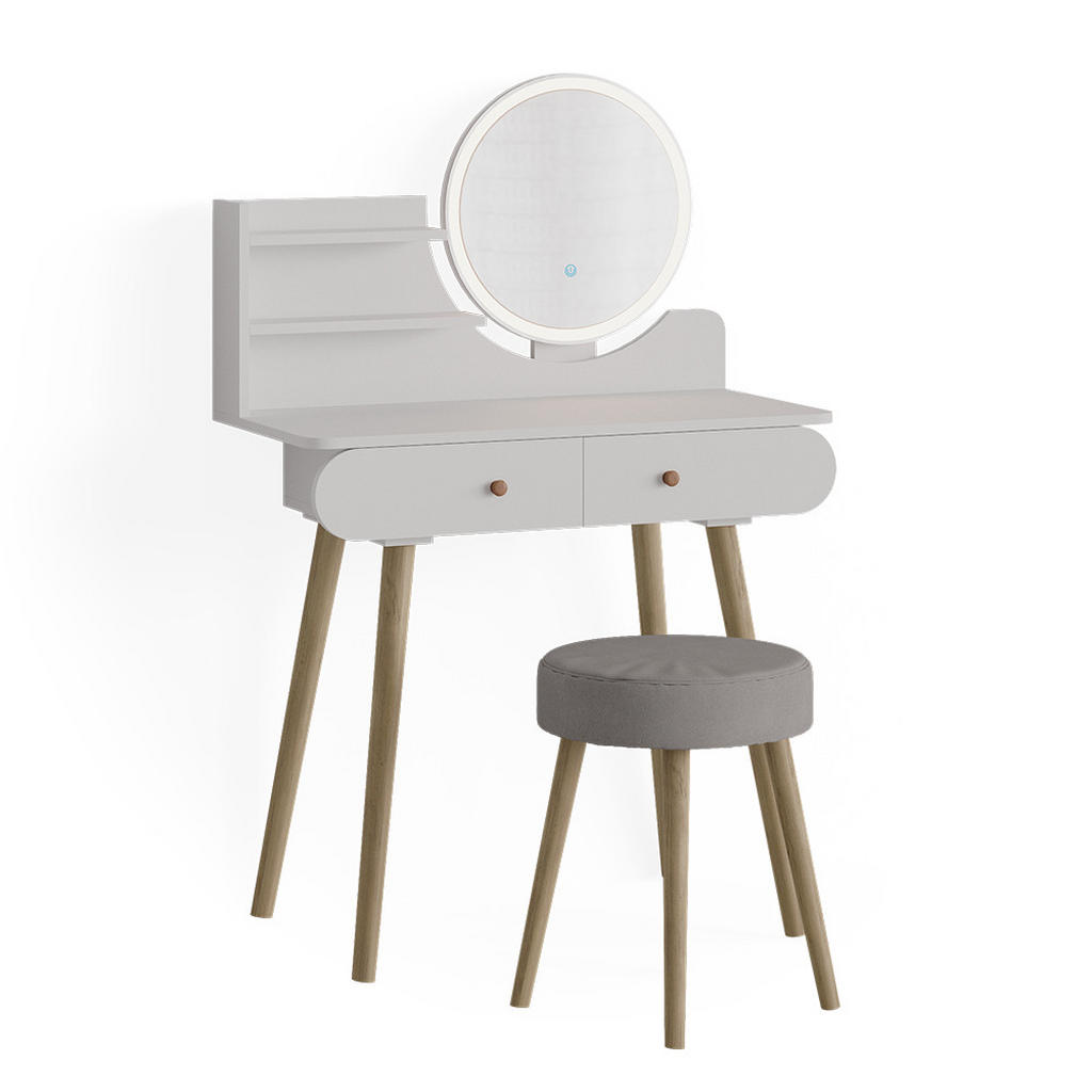 MASĂ DE TOALETĂ Edda Alb 80 cm cu iluminare LED si taburet