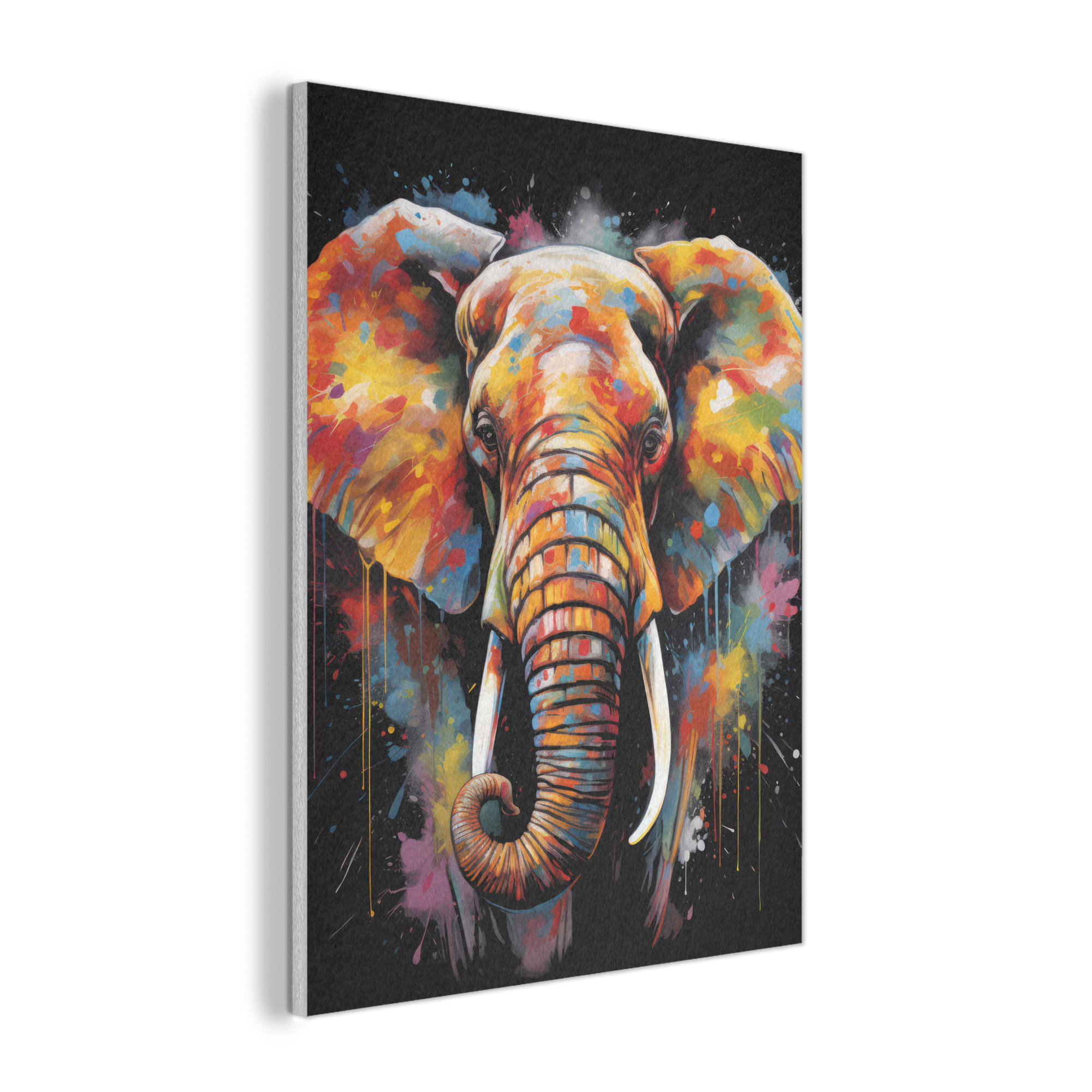 AKUSTIKPANEEL Elefant - Graffiti - Schwarz - Tiere - Farben 70x100 cm - Schwarz, Textil (70/0.9/100cm) - MuchoWow