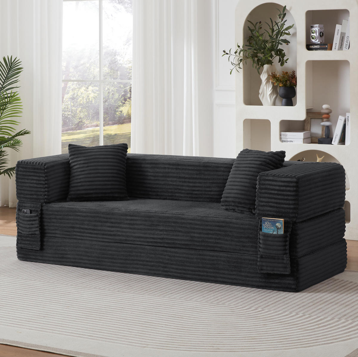 SOFA mit Schlaffunktion Cord Dunkelgrau - Dunkelgrau, Kunststoff (76/60/200cm) - Meubliv