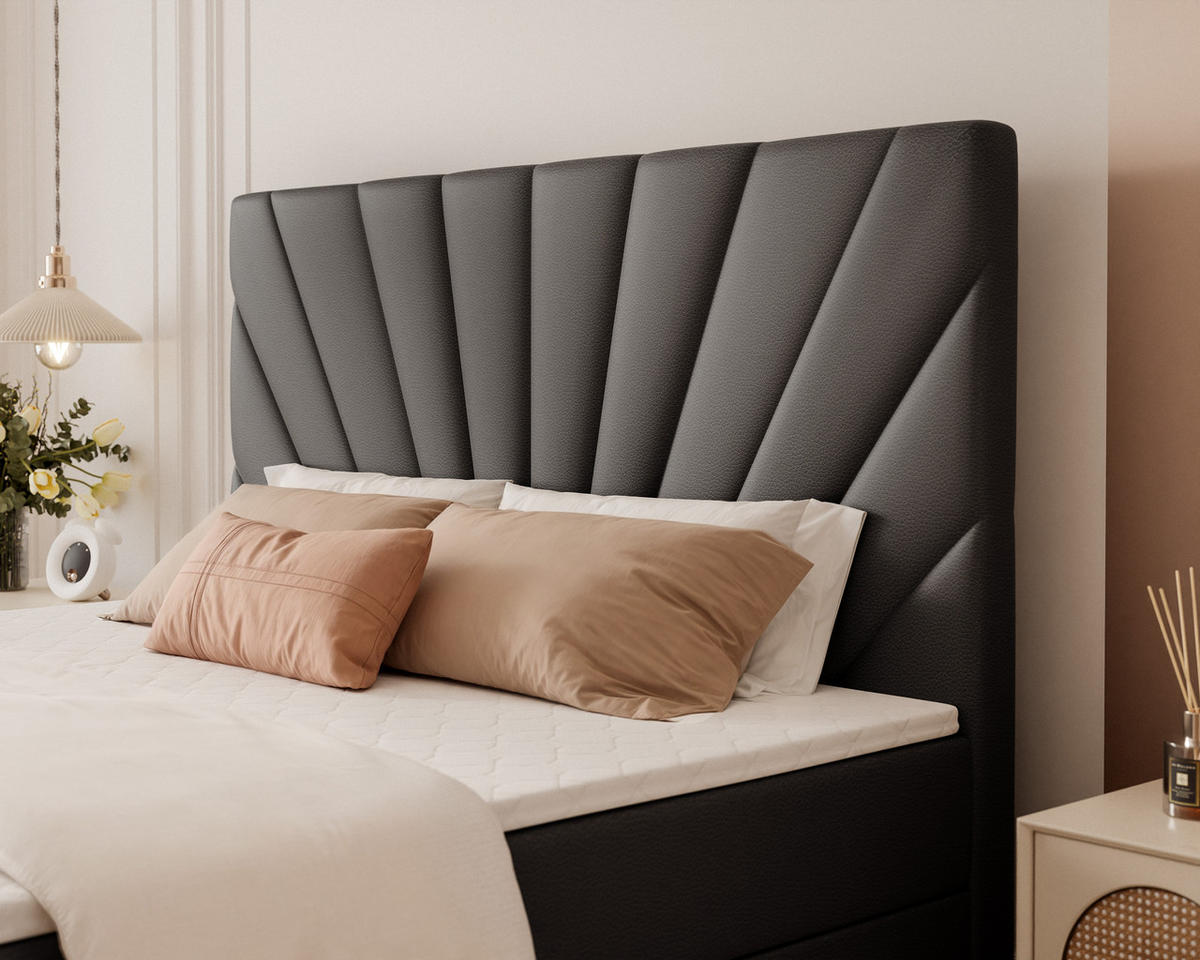 BOXBETT OASIS 140/200 cm mit Matratze und Topper, Schwarz - Chromfarben/Schwarz, Textil/Metall (140/200cm) - Idohome