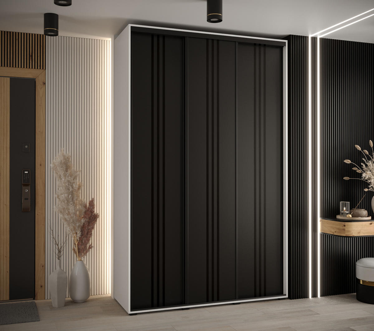 SCHWEBETÜRENSCHRANK 235,2/160/45 3-türig - Schwarz/Weiß, Holz/Metall (160/235/45cm) - Abiks Möbel