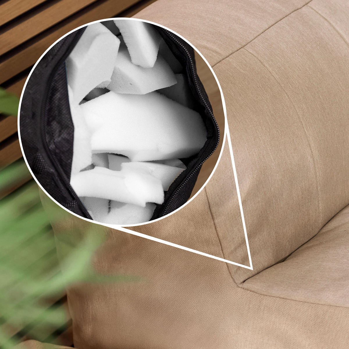 SITZSACK-SOFA Outdoor 3-tlg.: Ecksessel, Sessel, Fußstütze - Beige, Textil (195/68/100cm) - icon