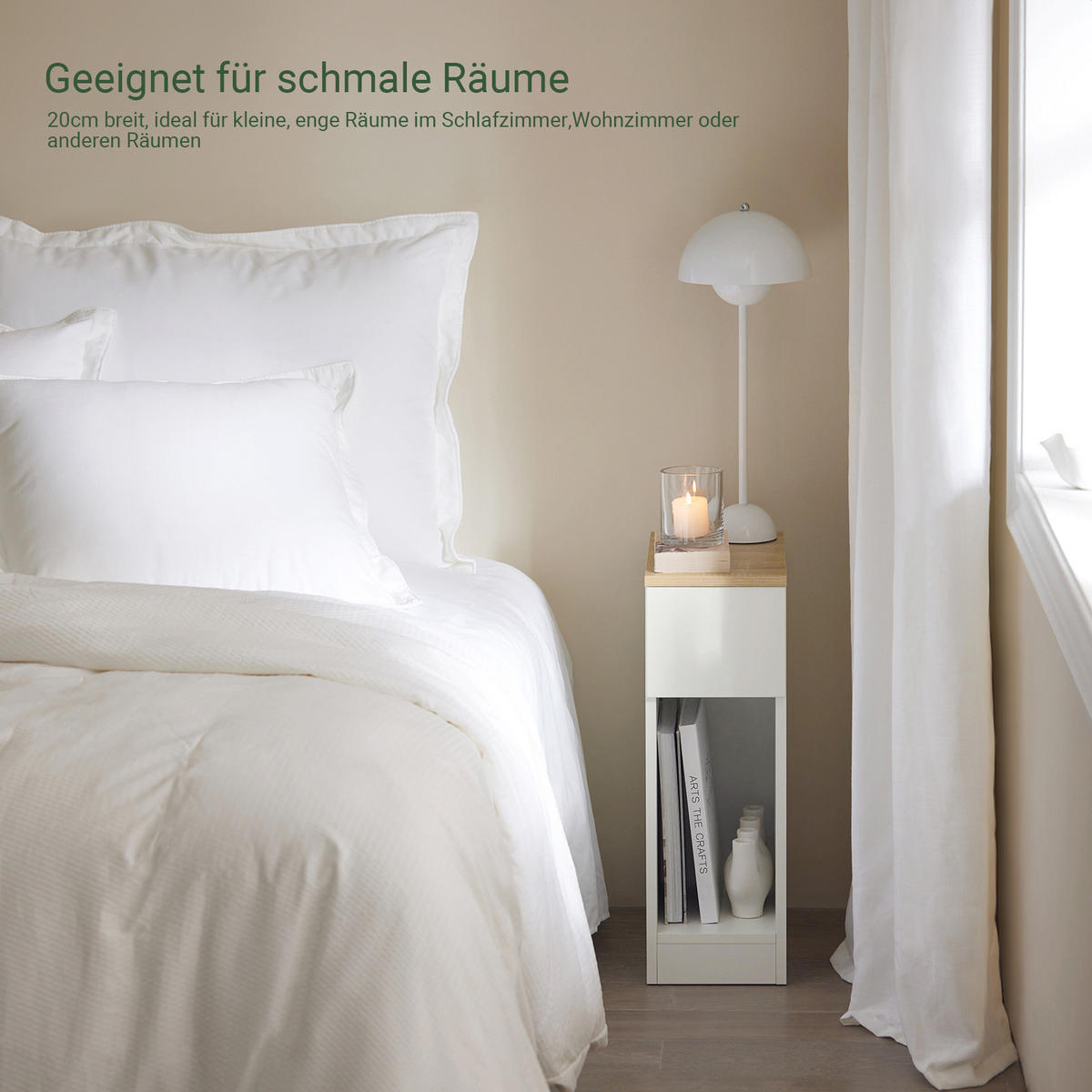 NACHTTISCH Schmal, Weiß, 20x60x35cm - Weiß, Holzwerkstoff (20/60/35cm) - SoBuy