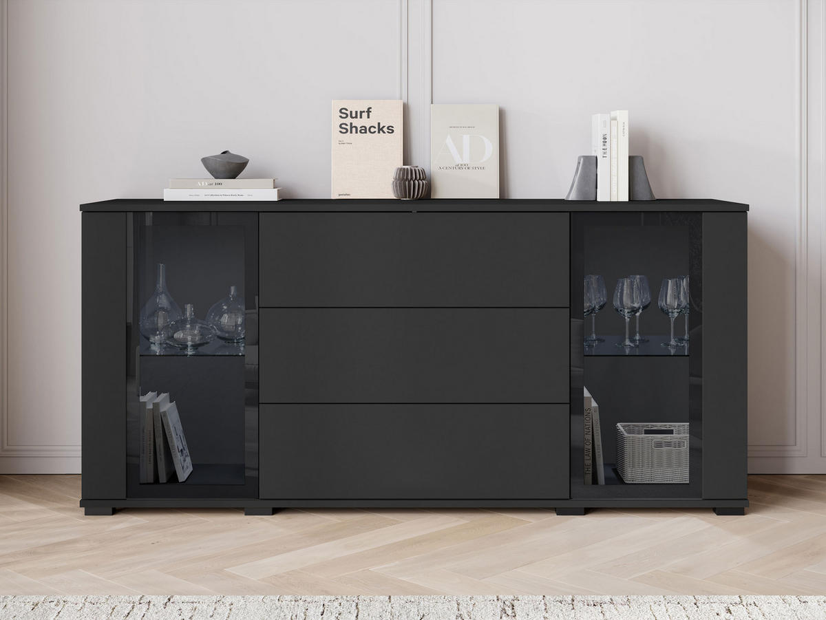 SIDEBOARD Caro SB 150 2D3S - Schwarz, Holzwerkstoff/Kunststoff (150/70/40cm) - MIRJAN24