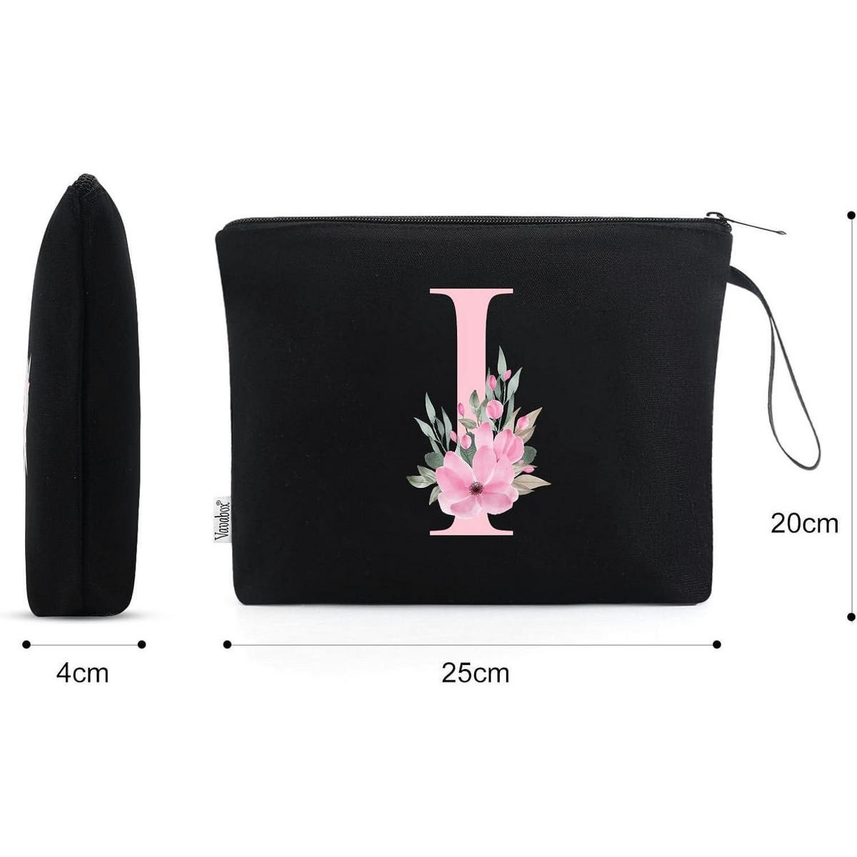 KOSMETIKTASCHE mit Initialdruck "I" Schwarz - Schwarz, Textil (4/20/25cm)