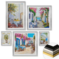 WANDBILDER 5er Set - 50x50 cm & 20x30 cm & 40x60 cm Silberner Rahmen - Berglandschaften mit einem Fluss - Silberfarben, Kunststoff (40/60cm) - ArtPrintCave