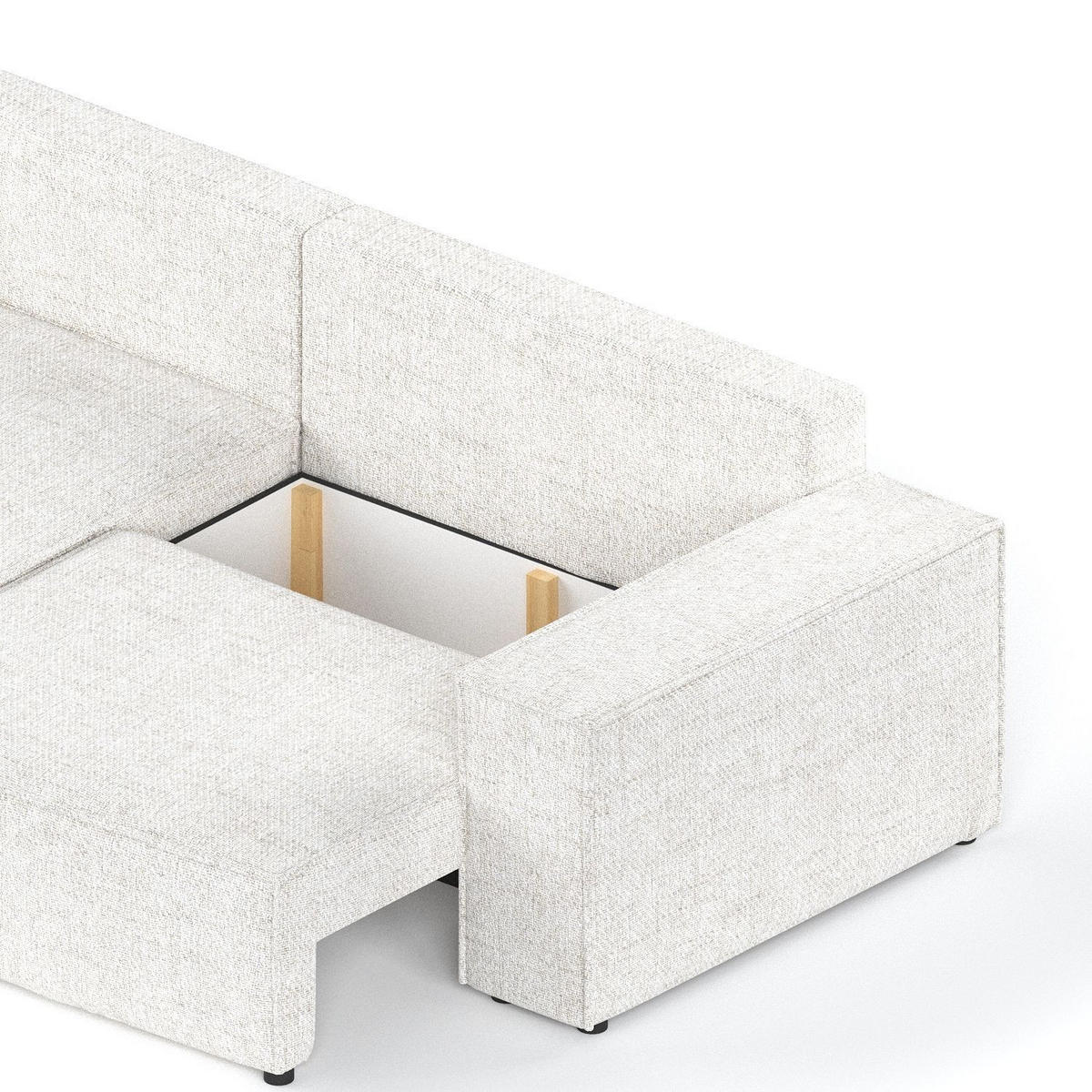 ECKSOFA CAVO mit Schlaffunktion Creme im Neve Stoff - Creme/Schwarz, Holz/Holzwerkstoff (255/148cm) - AltaBeds