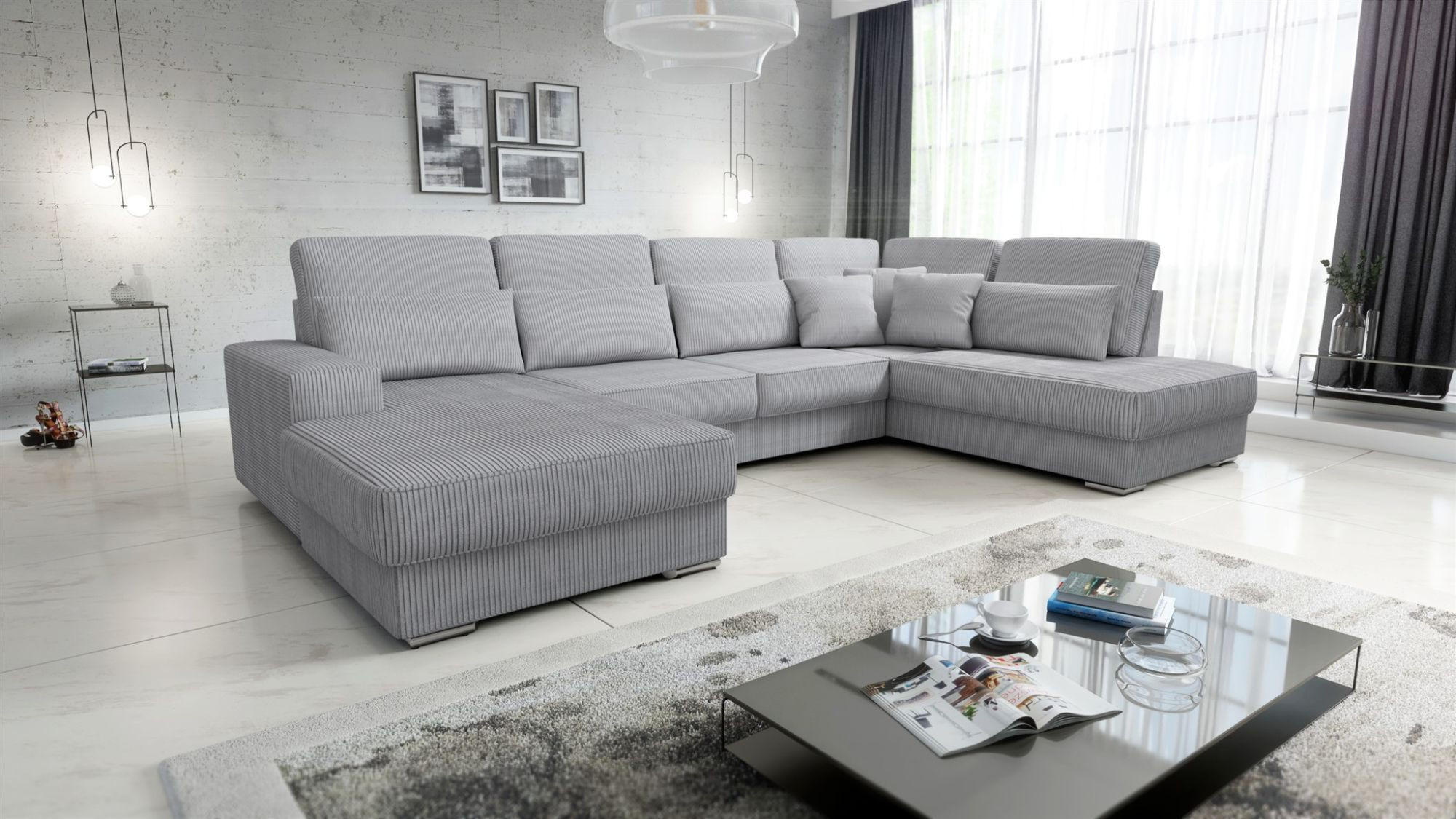 WOHNLANDSCHAFT Nevio In Scala - Hellgrau, Holzwerkstoff/Textil (401/88/226cm) - Fun Möbel