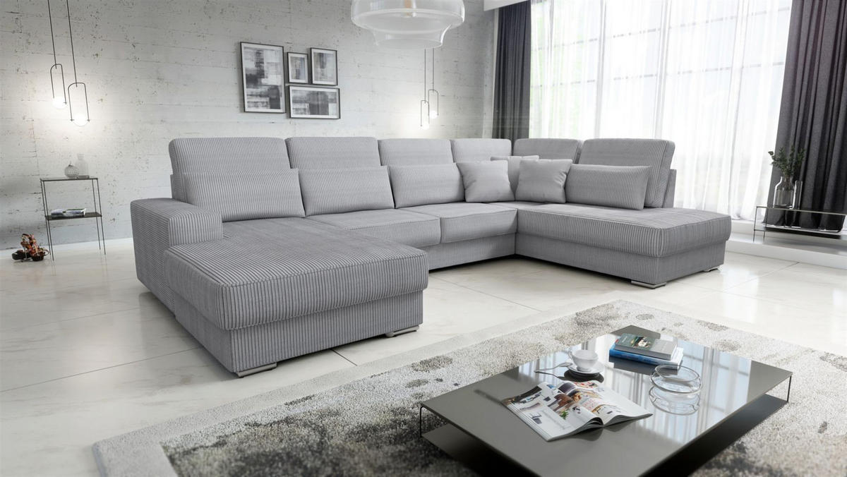 WOHNLANDSCHAFT Nevio In Scala - Hellgrau, Holzwerkstoff/Textil (401/88/226cm) - Fun Möbel