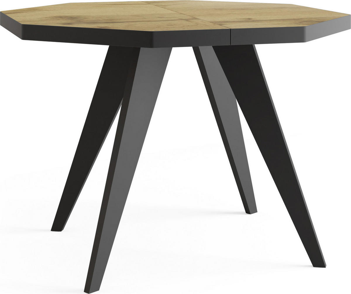ESSTISCH Diamond Black achteckiger ausziehbarer, Wotan Eiche 100-200/100/76 cm - Eiche Wotan/Schwarz, Holz/Holzwerkstoff (100/100/77cm) - WFL GROUP