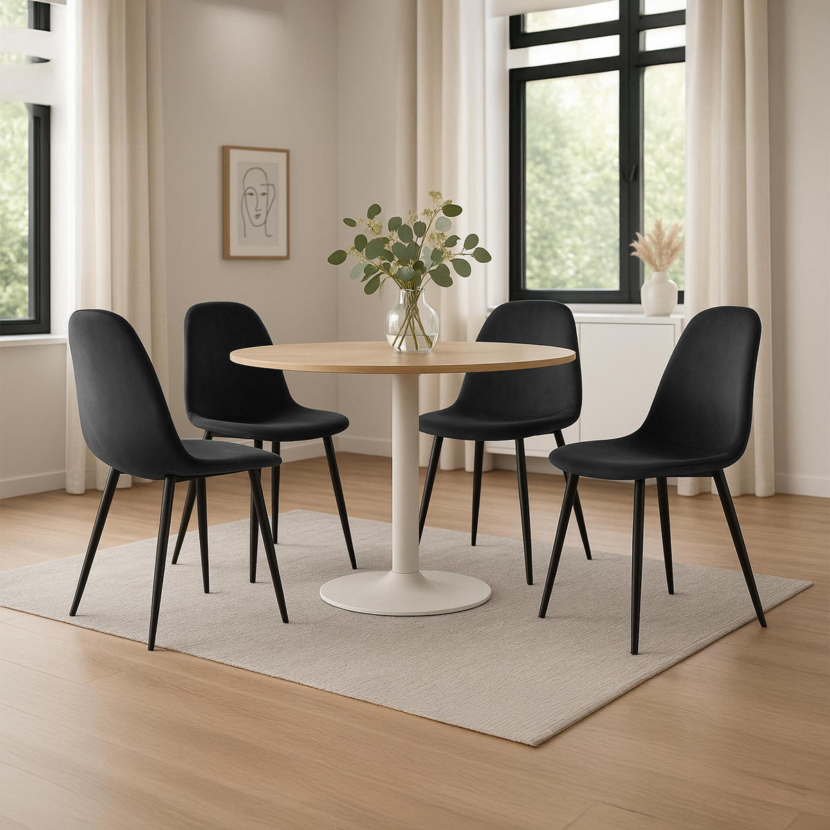 STUHL 4 Samt Schwarz - Schwarz, Textil/Metall (44/88/51cm) - CLP