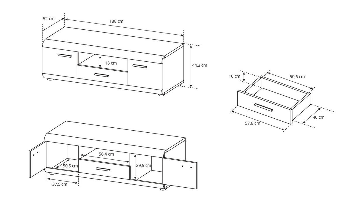 LOWBOARD Link B Eiche Sonoma 140 / 54 / 44cm - Eichefarben/Sonoma Eiche, Holz/Holzwerkstoff (140/44/54cm) - Feldmann-Wohnen