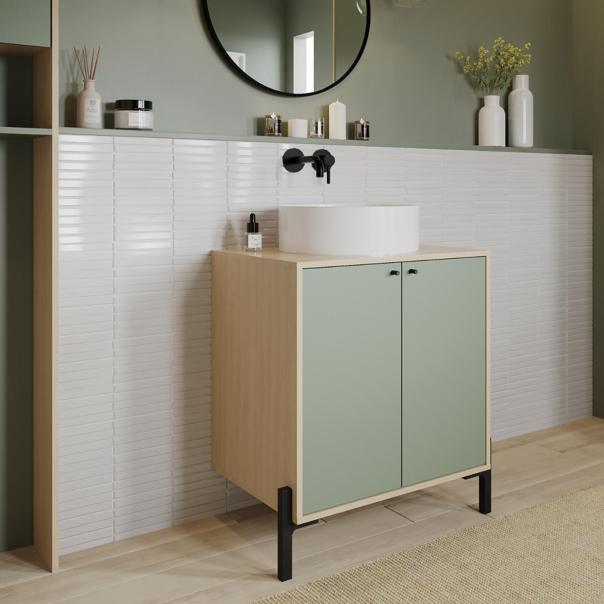 WASCHTISCHUNTERSCHRANK 2 Türen - Elisa - 69/50/77 cm - Waldgrün, Holzwerkstoff (49.8/77.5/71.5cm) - Calicosy