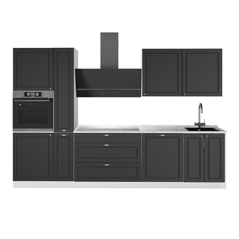 KÜCHENZEILE Fame-Line, Anthrazit-Gold Landhaus/Weiß, 310 cm, AP Marmor - Anthrazit/Weiß, Holzwerkstoff (310/206.8/60cm) - Vicco