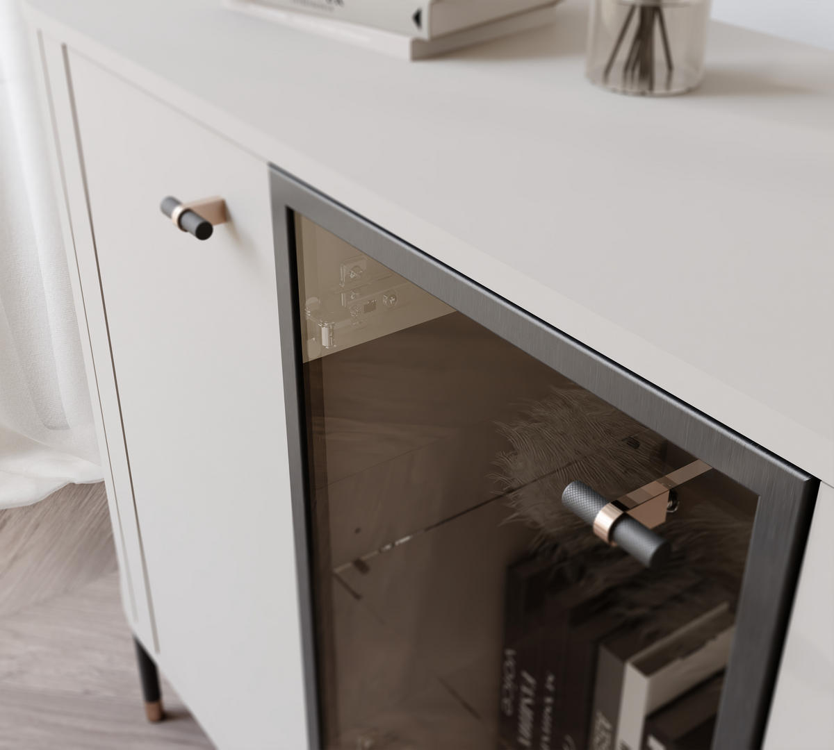 KOMMODE geriffelt, dreitürig, Kaschmir - Kaschmir, Holzwerkstoff (190/81/40cm) - Idohome