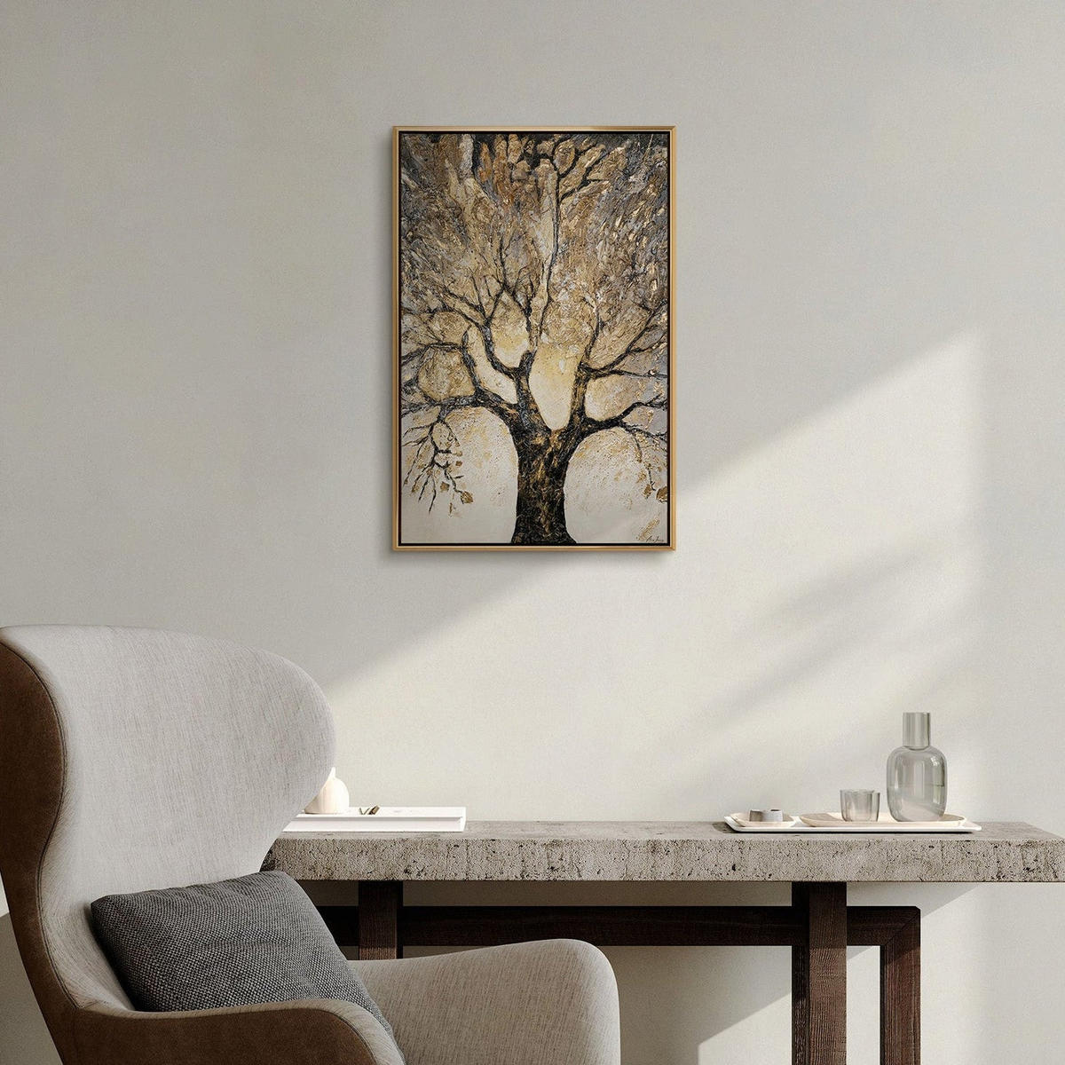 GEMÄLDE Baum des Reichtums und des Wohlstands Schattenfugenrahmen Schwarz-Gold 60x40 cm - Schwarz Hochglanz, Holz (60/40cm) - YS-art gallery