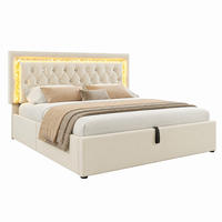 POLSTERBETT mit Stauraum 180x200 cm Samt Beige mit LED - Beige, Metall (180/200cm) - Meubliv