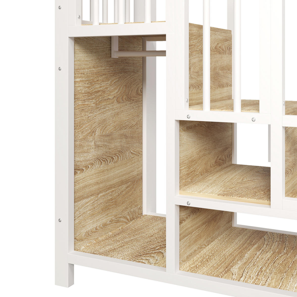 HOCHBETT 90/200 cm in Weiß mit Schubladen, Kleiderstange und Treppe mit Stauraum - Weiß, Metall (90/200cm) - STILVORA
