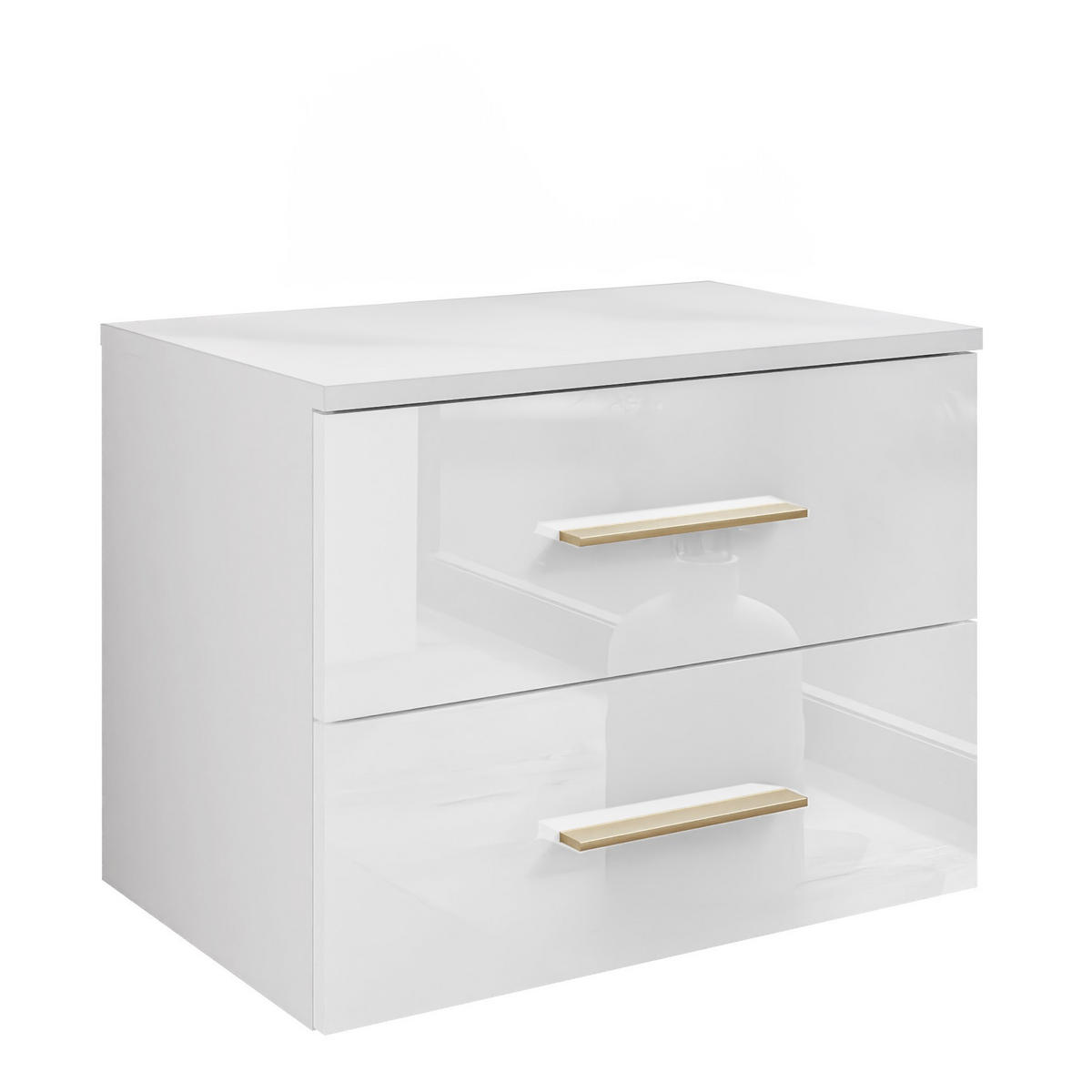 NACHTTISCH LINA II hängend mit goldenen Griffen, Hochglanz, LED - Weiß, Holzwerkstoff (55/42/37cm) - Lookway