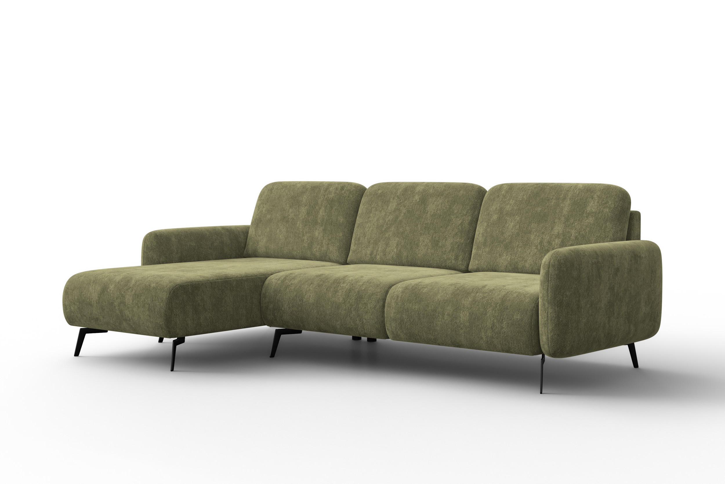 ECKSOFA FEBE 4-Sitzer LINKS, olivgrüner Chenille-Stoff - Schwarz/Olivgrün, Holz/Textil (264/157cm) - Wozimo