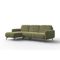 ECKSOFA FEBE 4-Sitzer LINKS, olivgrüner Chenille-Stoff - Schwarz/Olivgrün, Holz/Textil (264/157cm) - Wozimo