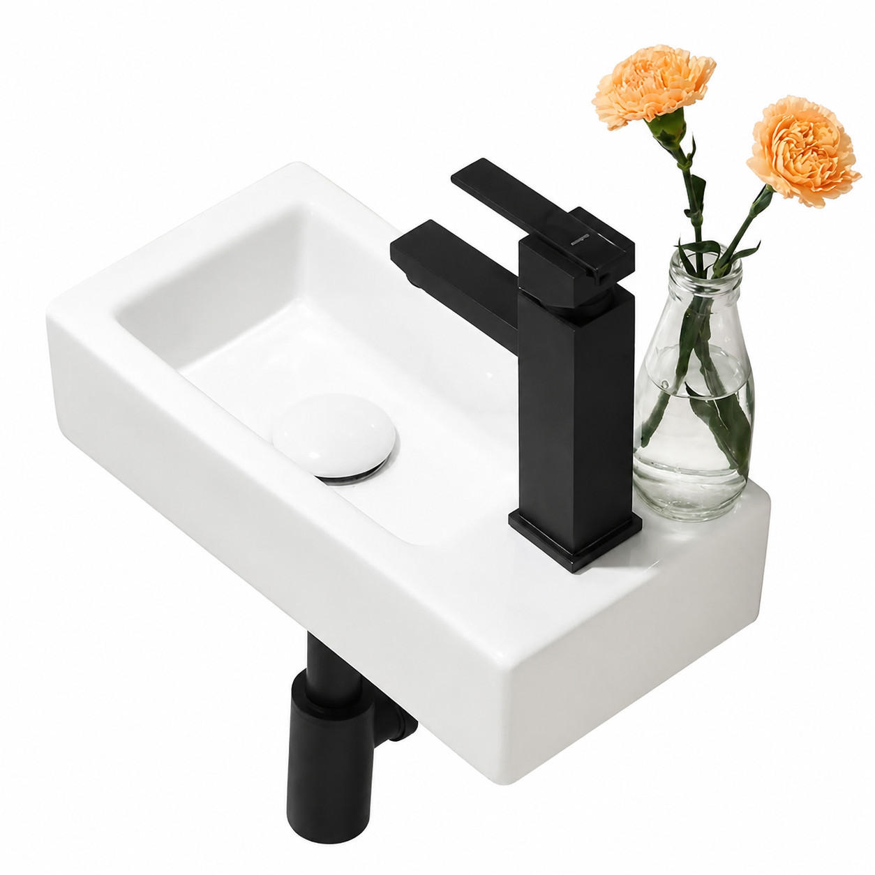 WASCHBECKEN mit Hahnloch rechts 37 x 18 x 9 cm - Weiß, Keramik (37/9/18cm) - HOROW