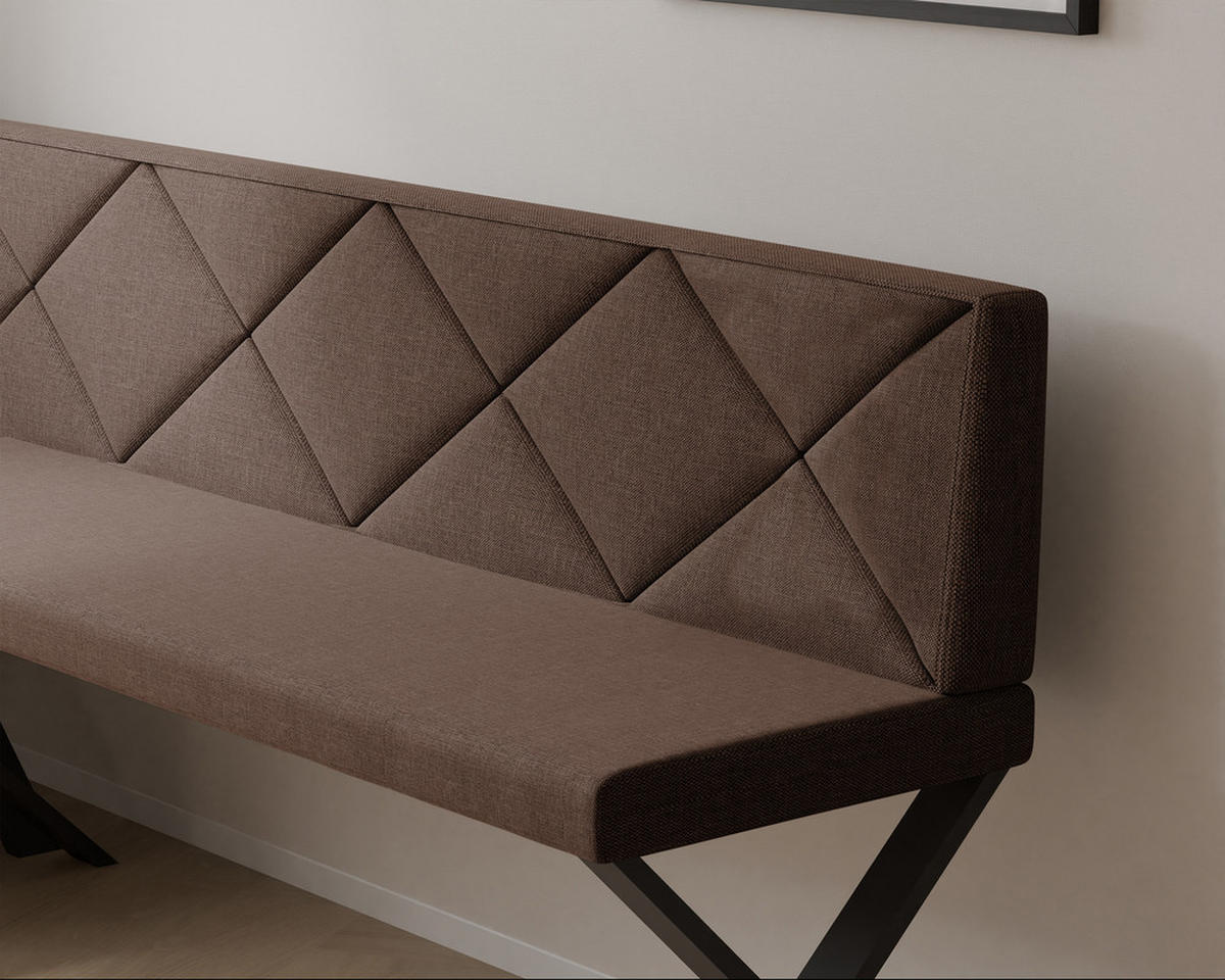 ECKBANK links VERO X Webstoff gesteppt, 128/168 cm Braun - Braun, Textil/Metall (128/168cm) - Idohome