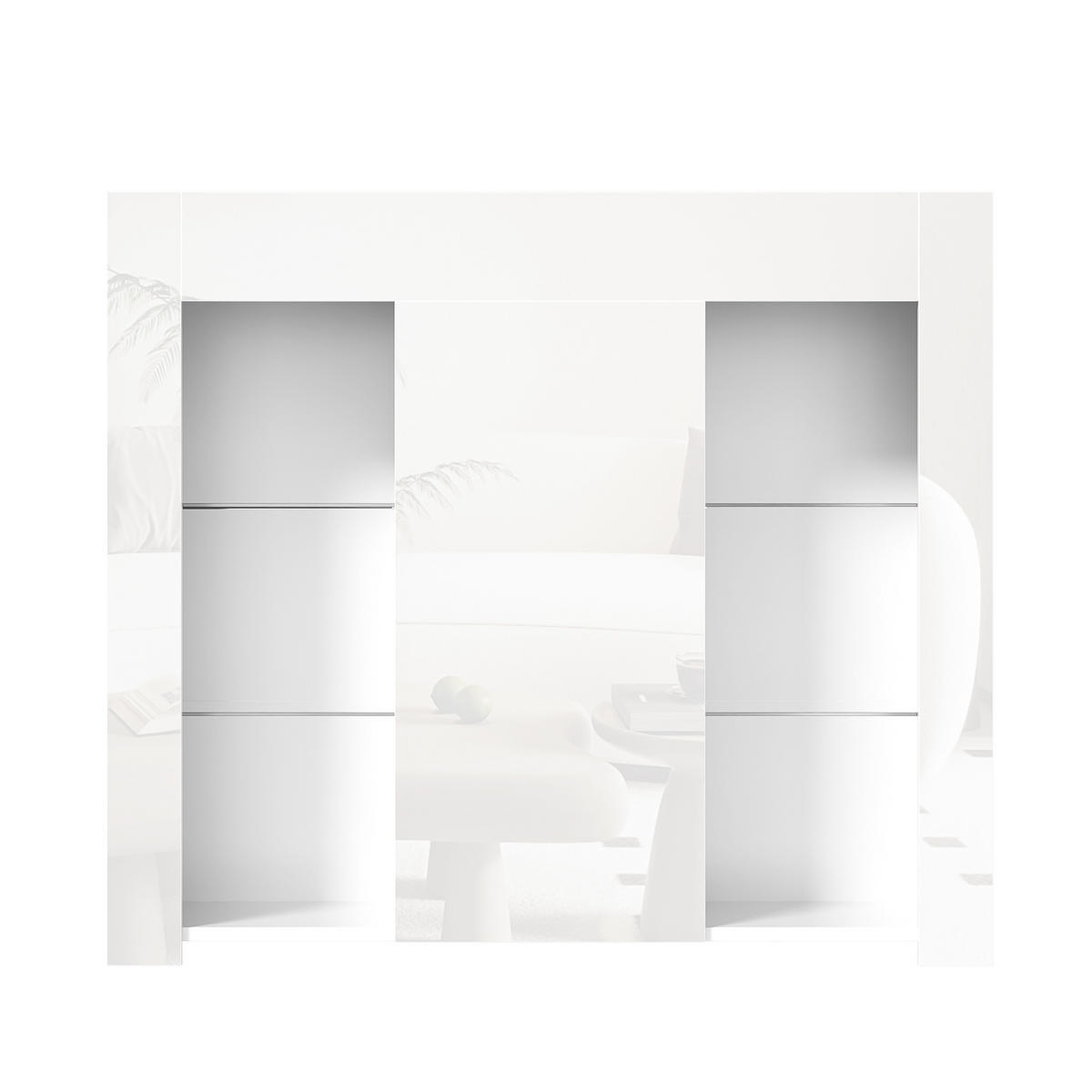 SIDEBOARD in Weiß mit Hochglanz-Front und Glasregalen, kompaktes Buffet mit Tür, 95/35/83 cm, Weiß - Weiß, Holzwerkstoff (95/83/35cm) - Redom