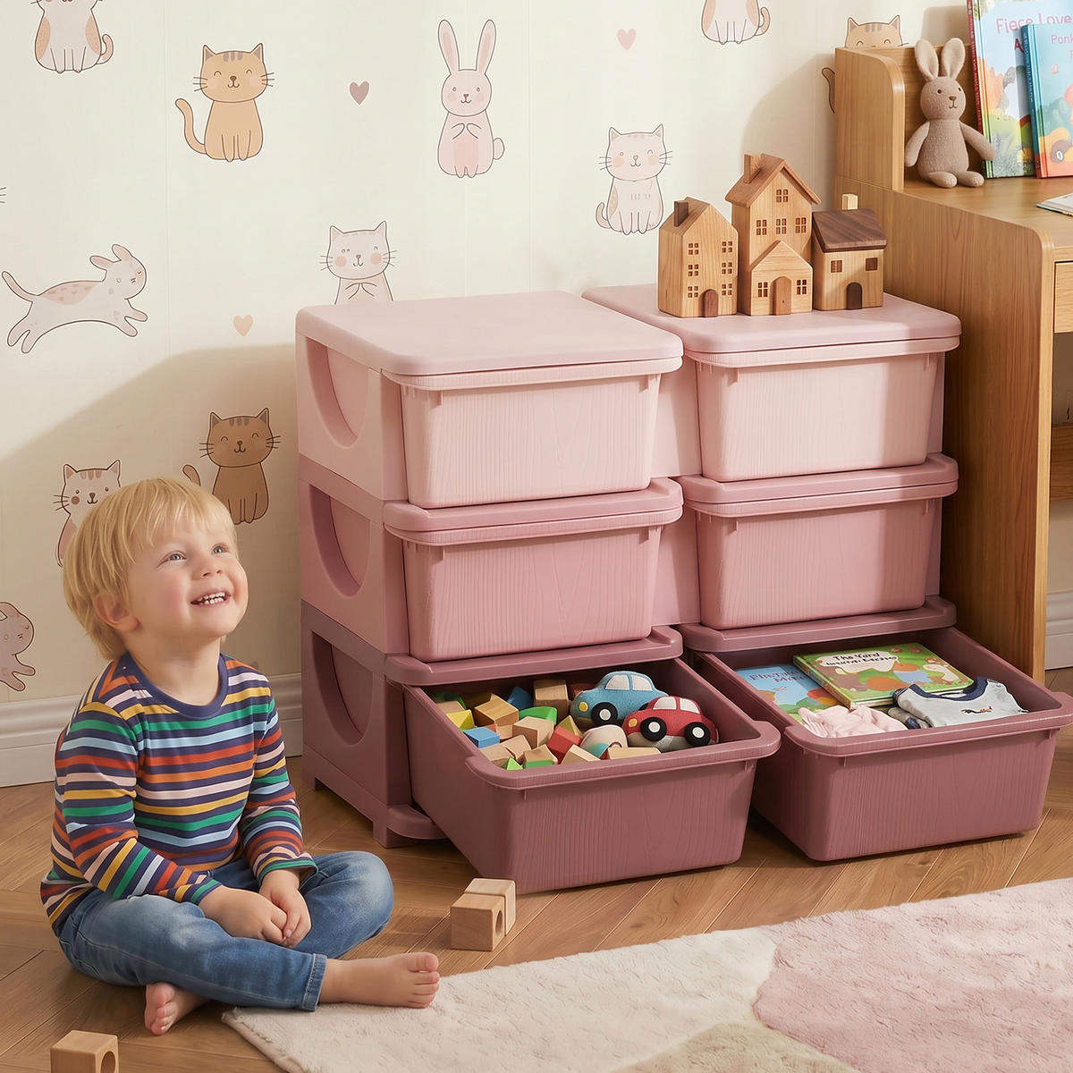 SPIELZEUGKISTE DE-09536 3 Schubladen mit Sitzfläche Rosa - Pink, Kunststoff (37/75cm) - ComfortXL