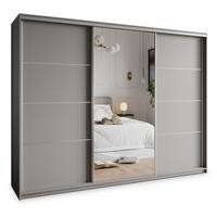 SCHWEBETÜRENSCHRANK VARO 250/205/60 cm 3-türig mit Spiegel und Schubladen Graphitfarben - Graphitfarben/Nickelfarben, Holzwerkstoff (250/205/60cm) - MASSENO